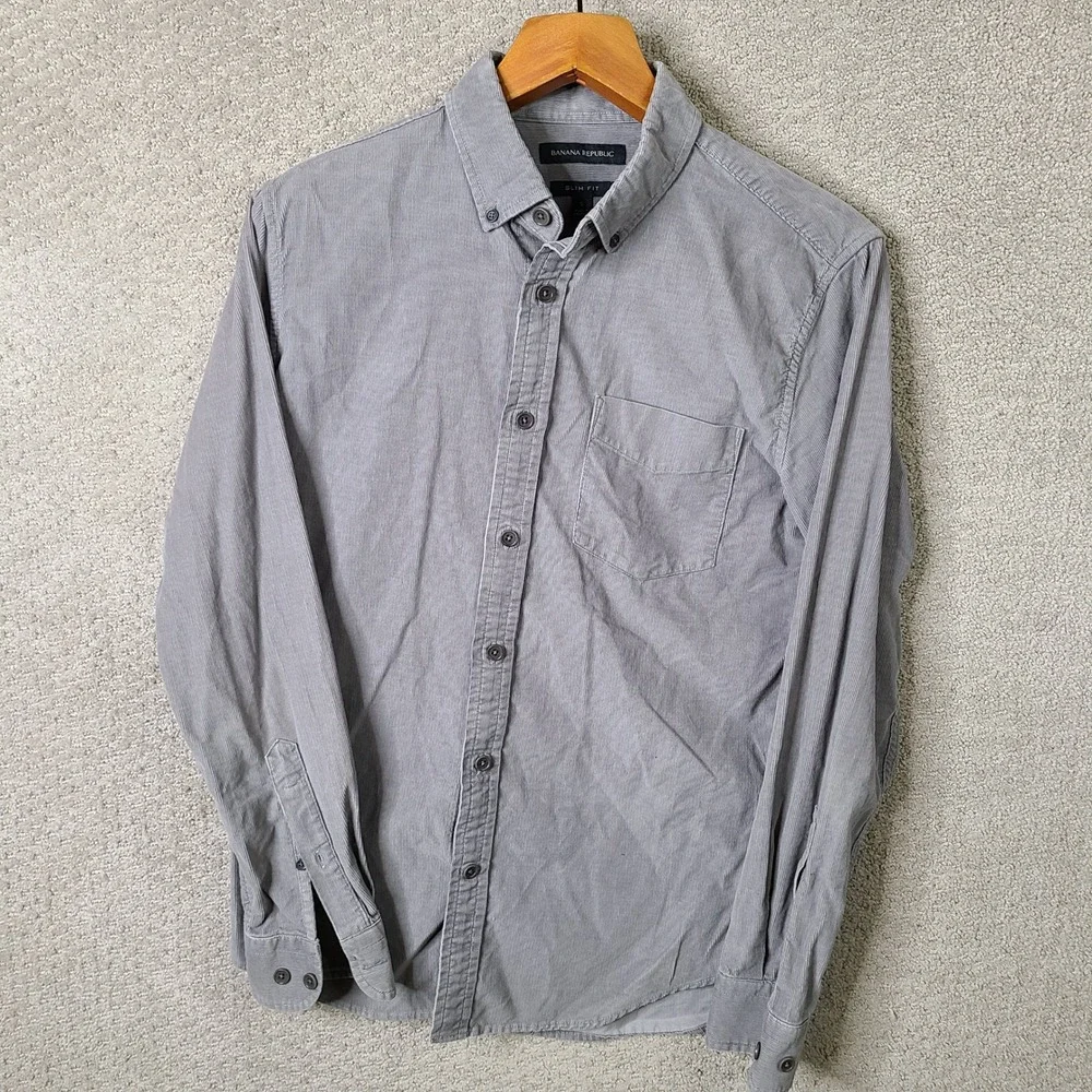 Banana Republic Shirt Men Small Gray Corduroy Slim Fit Button Down Casual Cotton